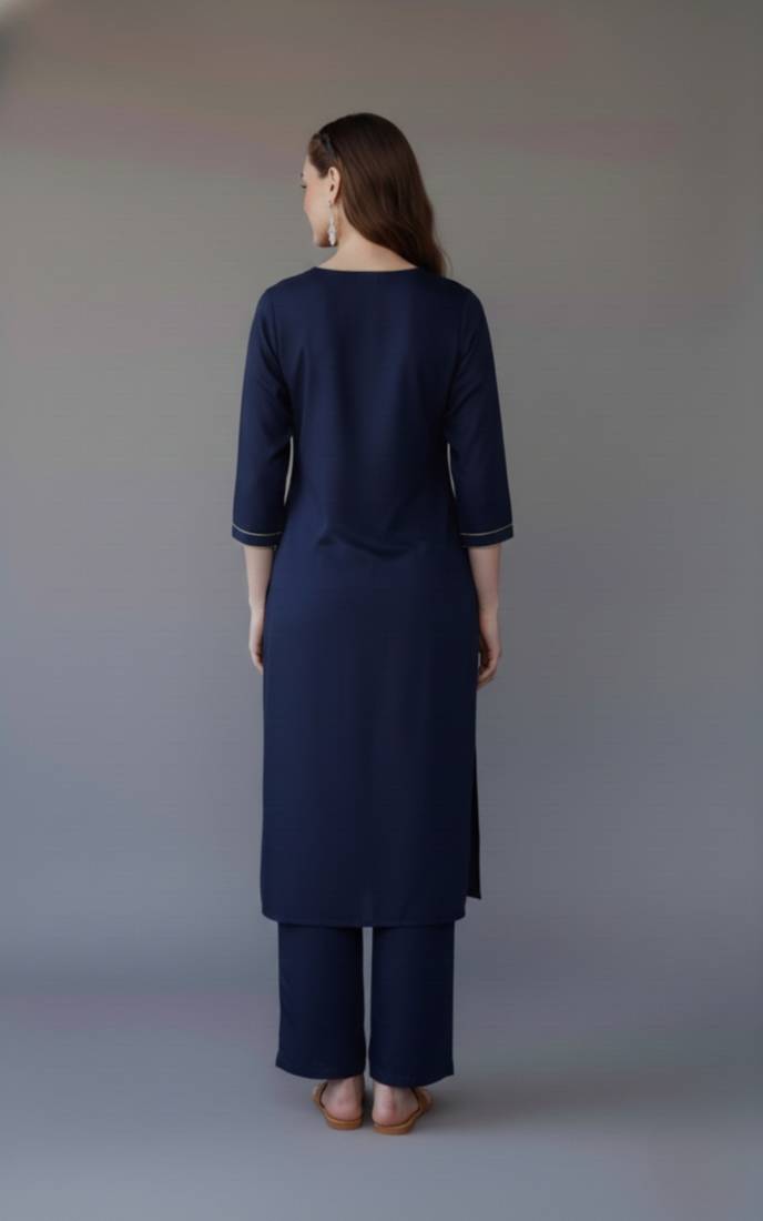 Navy embroidered rayon kurta set