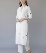 White  embroidered rayon kurta set
