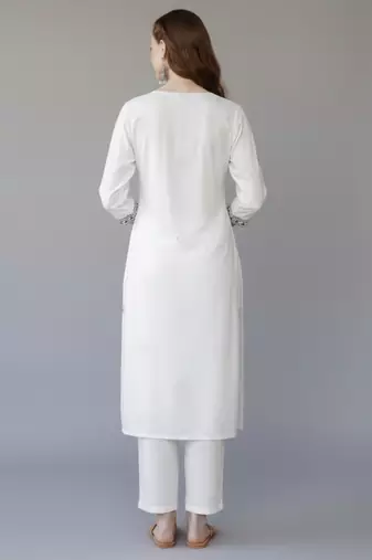 White  embroidered rayon kurta set
