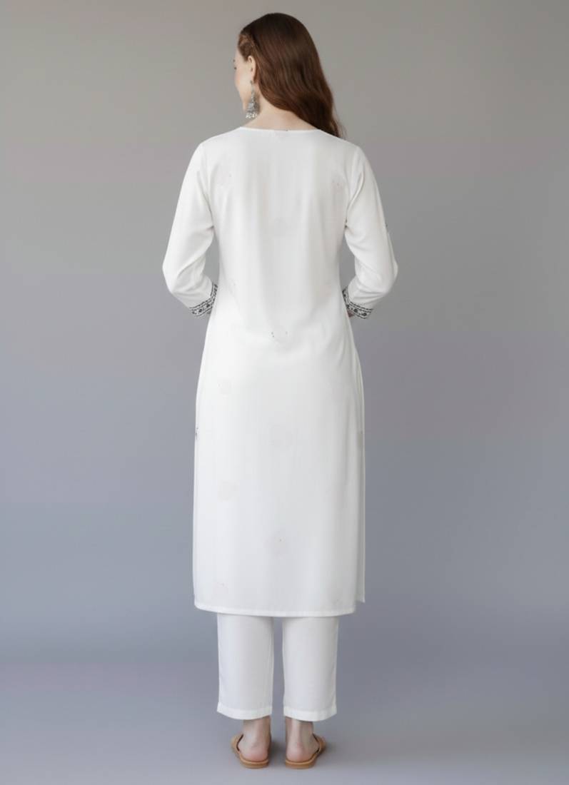 White  embroidered rayon kurta set