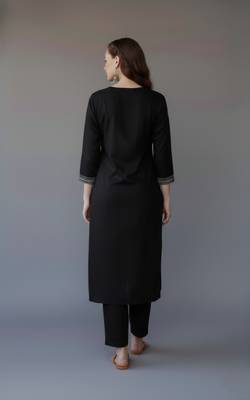 Black embroidered rayon kurta set 2