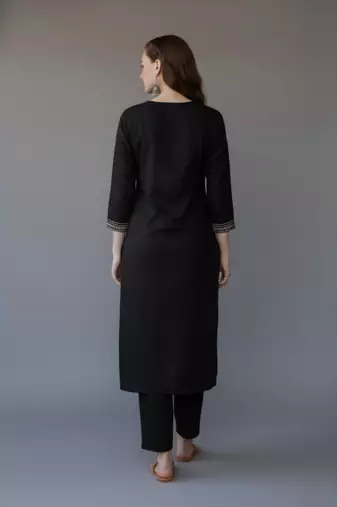 Black embroidered rayon kurta set