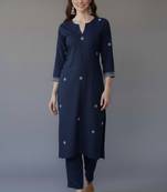 Navy  embroidered rayon kurta set