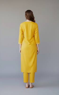 Yellow  embroidered rayon kurta set 2