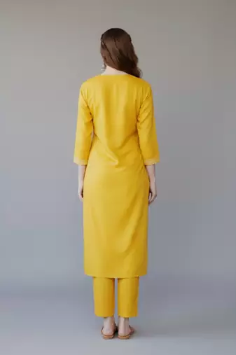 Yellow  embroidered rayon kurta set