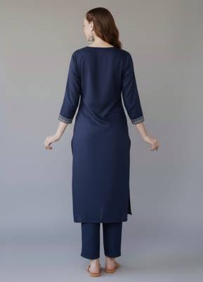 Navy  embroidered rayon kurta set 2