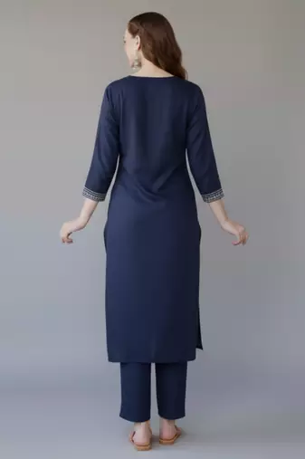 Navy  embroidered rayon kurta set