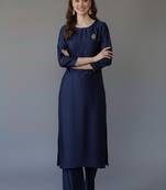 Navy embroidered rayon kurta set