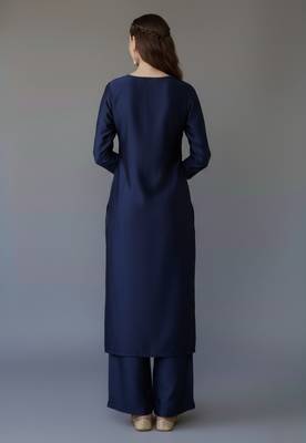Navy embroidered rayon kurta set 2