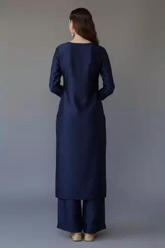 Navy embroidered rayon kurta set