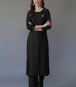 Black embroidered rayon kurta set
