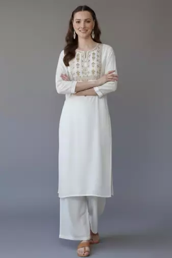 White embroidered rayon kurta set