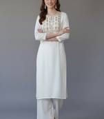 White embroidered rayon kurta set
