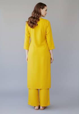 Yellow embroidered rayon kurta set 2