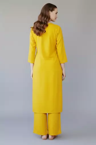 Yellow embroidered rayon kurta set
