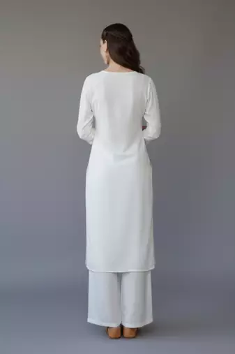 White embroidered rayon kurta set