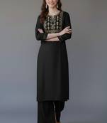 Black embroidered rayon kurta set