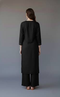 Black embroidered rayon kurta set 2
