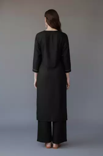 Black embroidered rayon kurta set