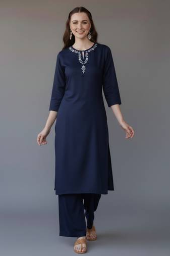 Navy embroidered rayon kurta set