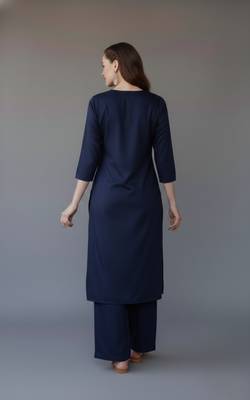 Navy embroidered rayon kurta set 2