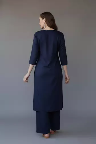 Navy embroidered rayon kurta set