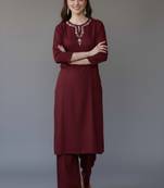Maroon embroidered rayon kurta set