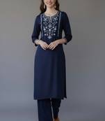 Navy embroidered rayon kurta set