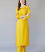 Yellow embroidered rayon kurta set