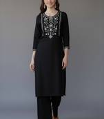 Black embroidered rayon kurta set