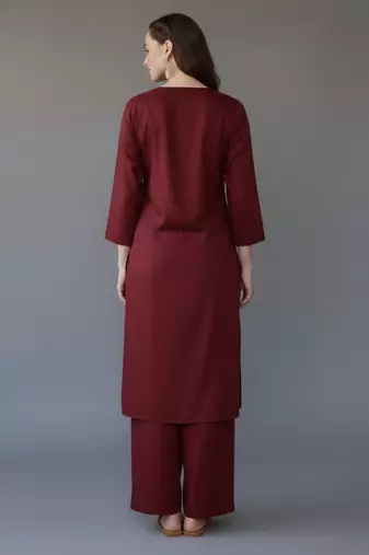 Maroon embroidered rayon kurta set