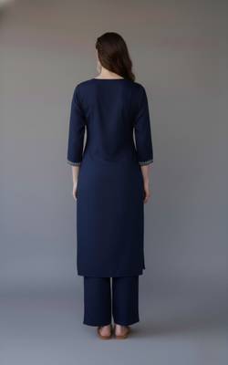 Navy embroidered rayon kurta set 2
