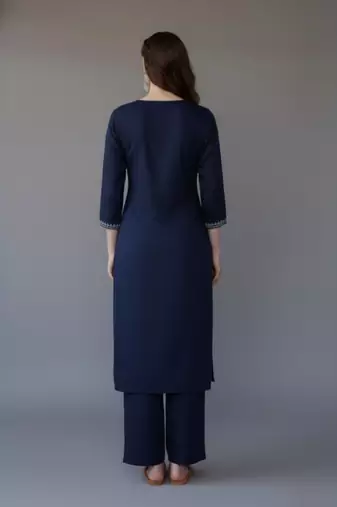 Navy embroidered rayon kurta set