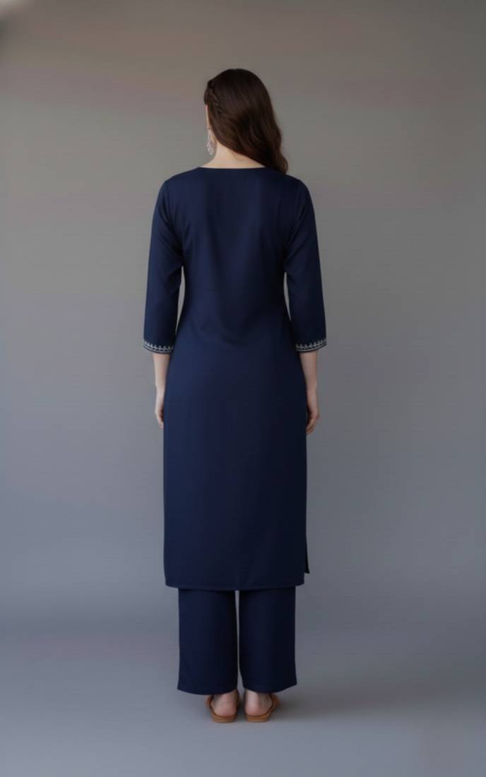 Navy embroidered rayon kurta set