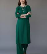 Green embroidered rayon kurta set