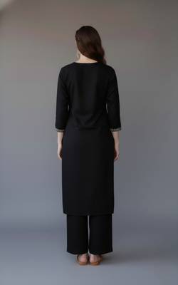 Black embroidered rayon kurta set 2