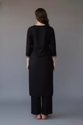Black embroidered rayon kurta set