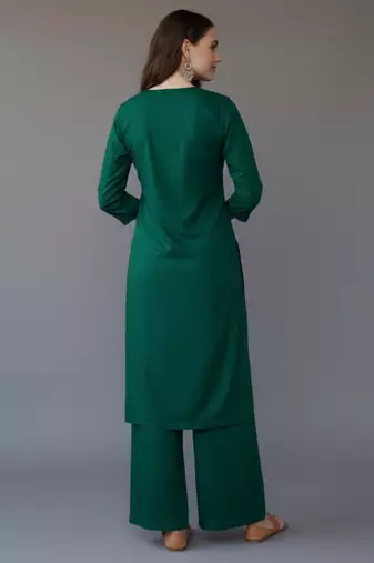 Green embroidered rayon kurta set