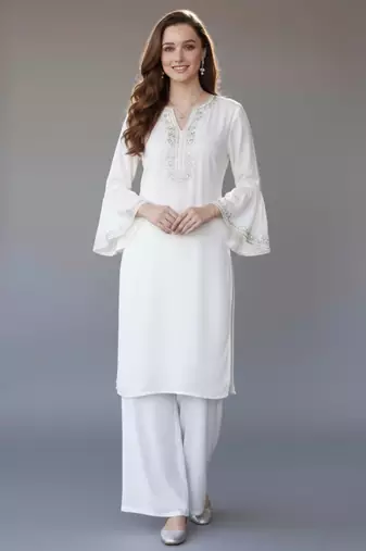 White embroidered rayon kurta set