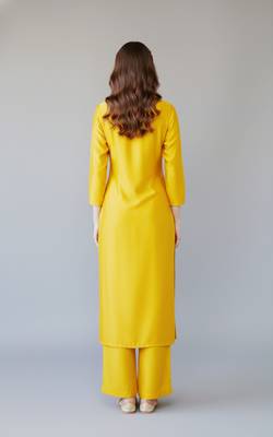 Yellow embroidered rayon kurta set 2