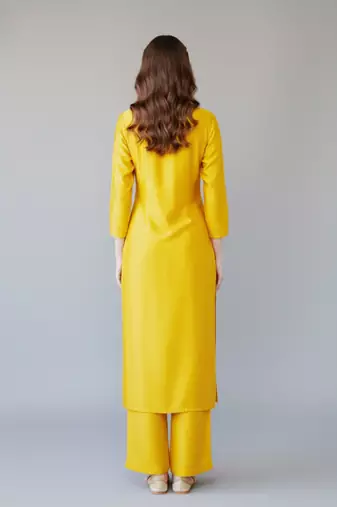 Yellow embroidered rayon kurta set