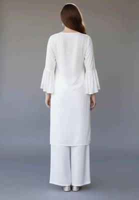 White embroidered rayon kurta set 2