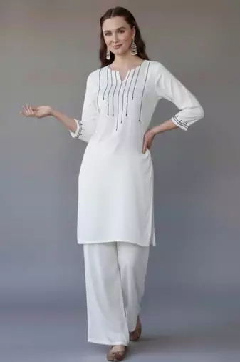 White embroidered rayon kurta set
