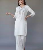 White embroidered rayon kurta set