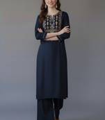 Navy embroidered rayon kurta set