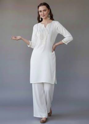 White embroidered rayon kurta set 1