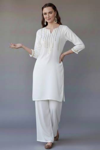 White embroidered rayon kurta set