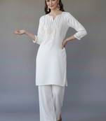 White embroidered rayon kurta set