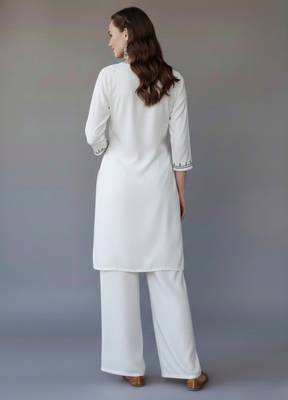 White embroidered rayon kurta set 2