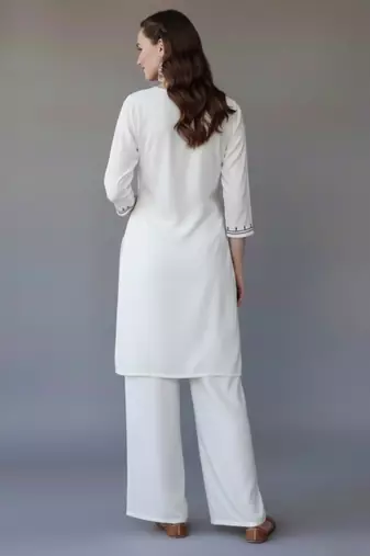 White embroidered rayon kurta set